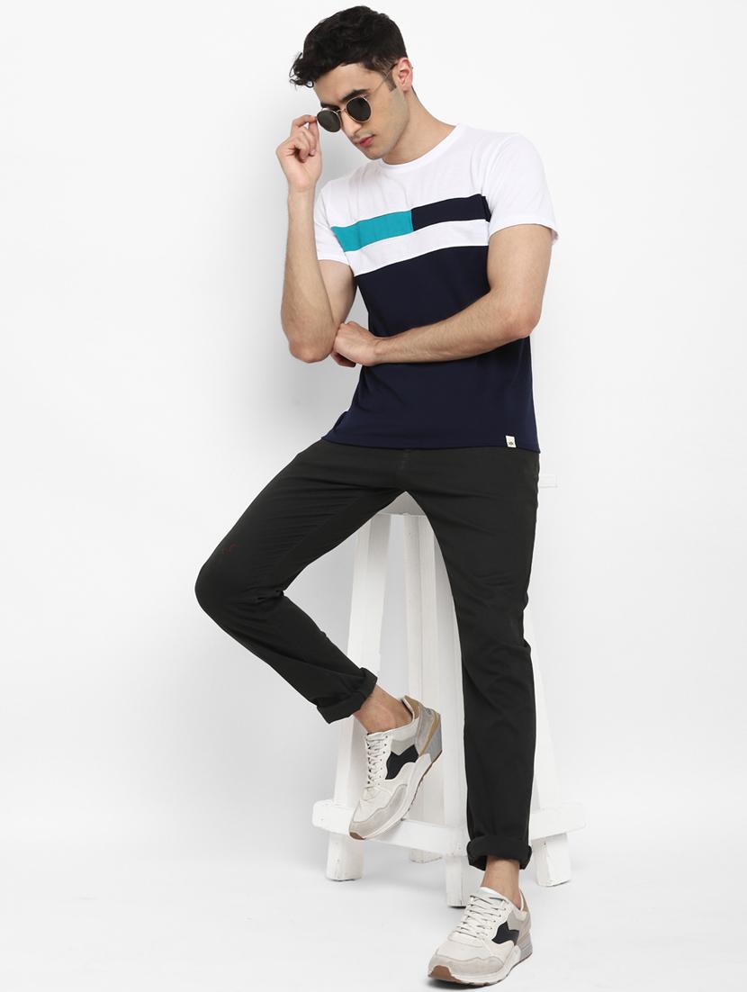 navy blue color block cut & sew t-shirt - 17823611 - Standard Image - 3