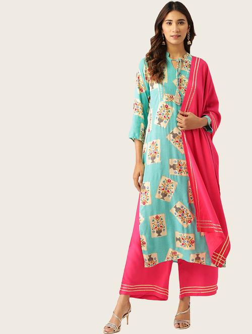 printed kurta palazzo set - 17827285 -  Standard Image - 0