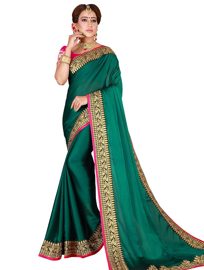 solid bordered saree with blouse - 17828137 -  Zoom Image - 0