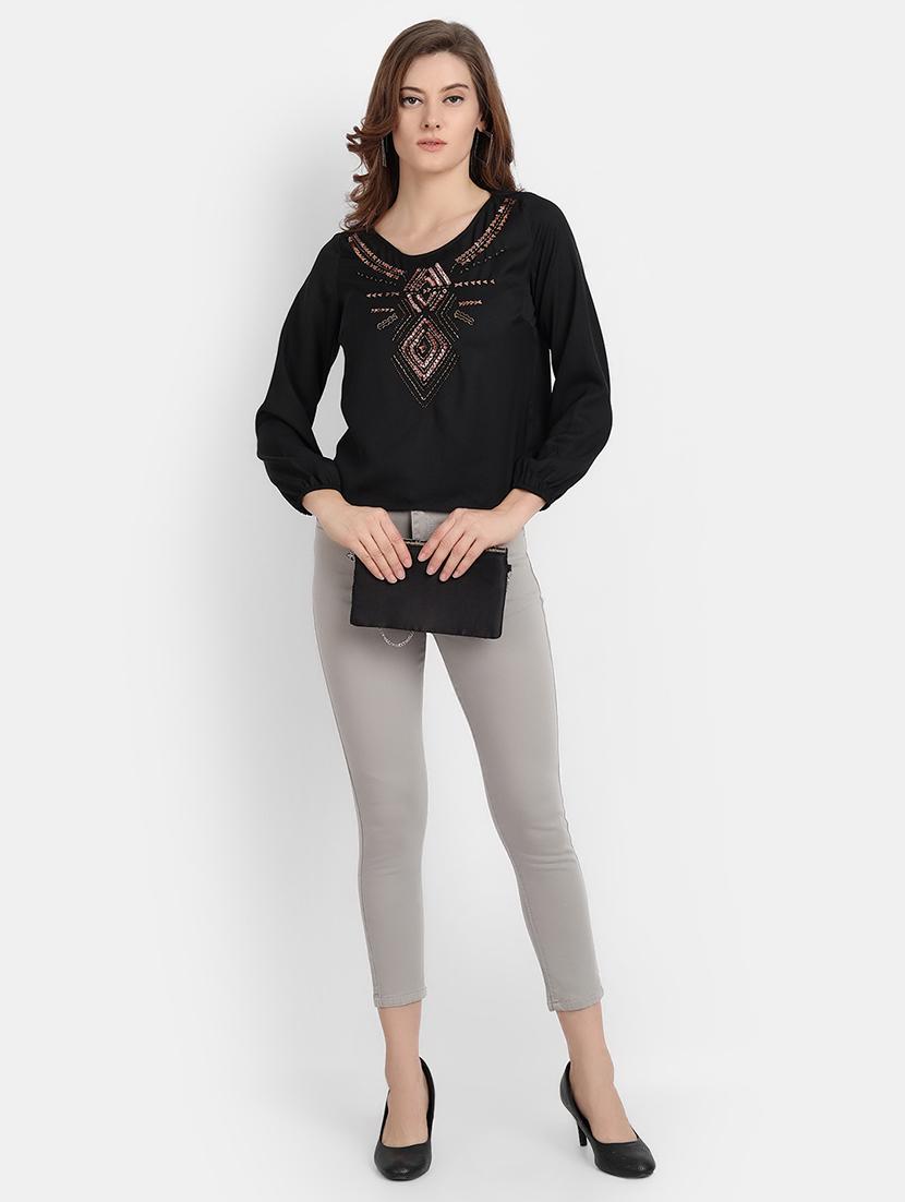 women's crop round neck top - 17832512 - Standard Image - 3