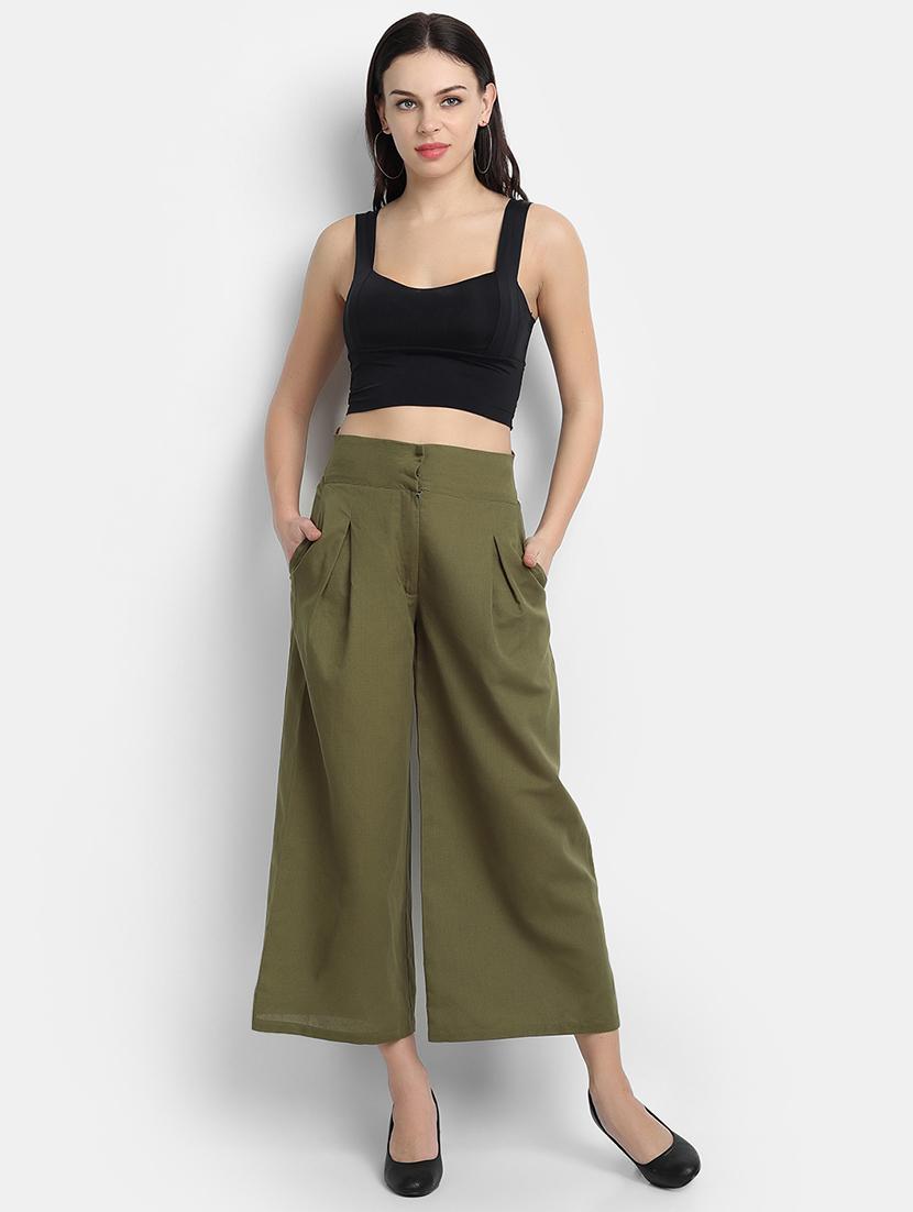 women solid high rise wide leg trouser - 17832558 - Standard Image - 3