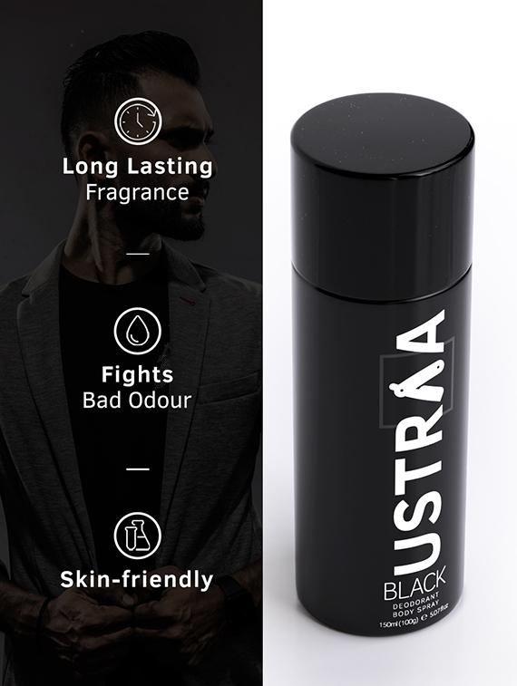 ustraa black deodorant - 150ml, de-tan face scrub - 100g & face wash neem and charcoal - 200g - 17847511 - Zoom Image - 2