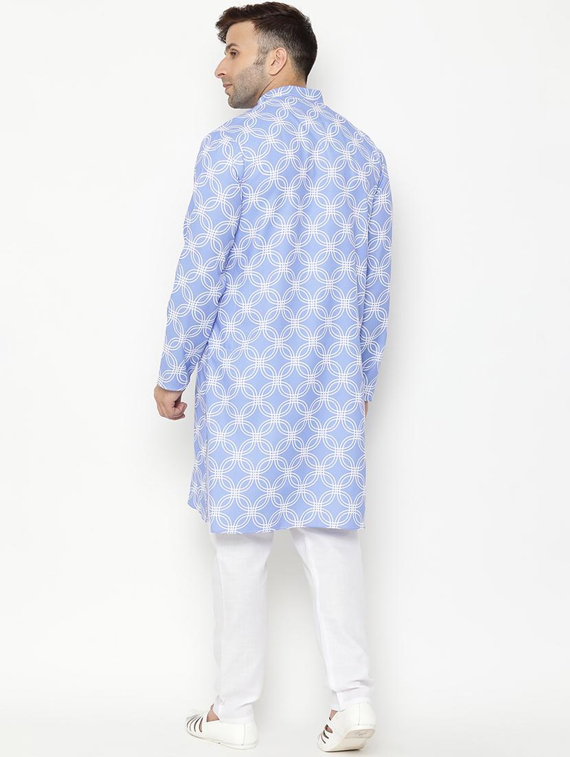 light blue printed kurta pyjama set - 17855809 - Standard Image - 3