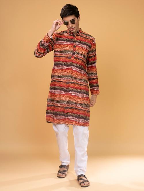 brown printed kurta pyjama set - 17855827 -  Standard Image - 0