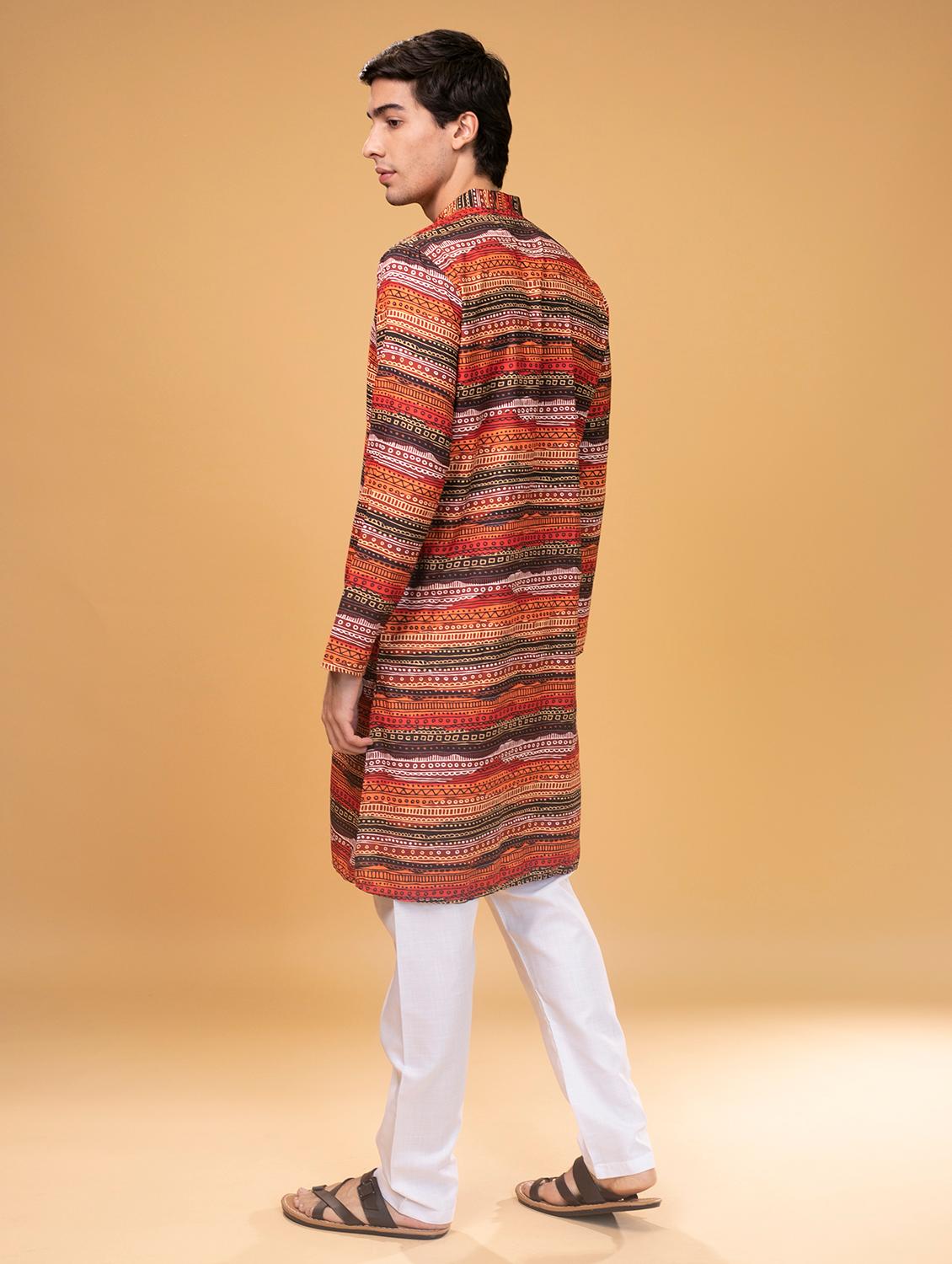 brown printed kurta pyjama set - 17855827 - Standard Image - 3