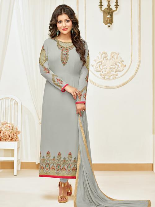 grey georgette semistitched suit - 17856851 - Very Small Image - 1