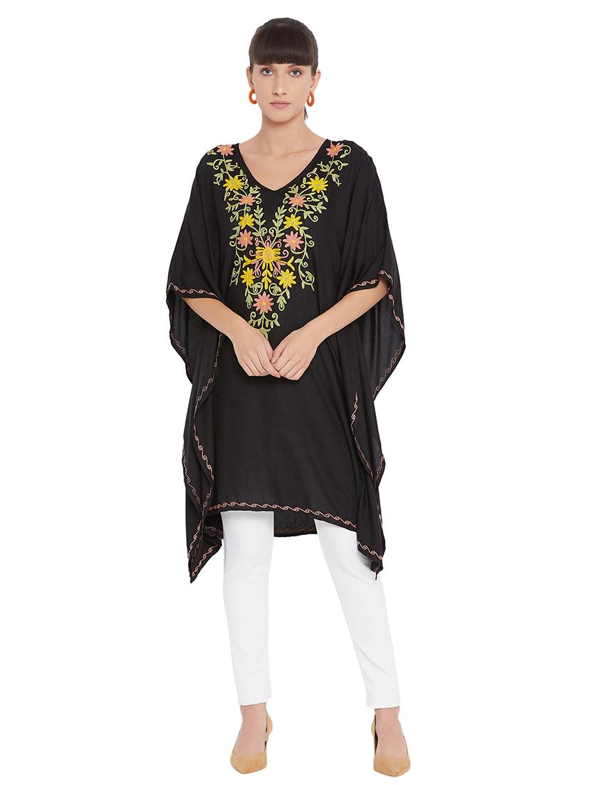 v-neck embroidered detail kaftan - 17896560 - Standard Image - 3