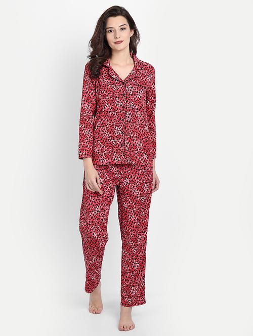 lapel neck animal print nightwear pajama set - 17901049 - Standard Image - 0
