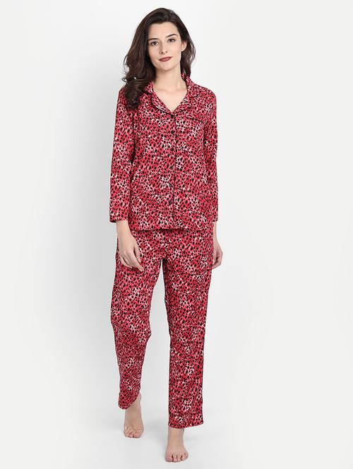 lapel neck animal print nightwear pajama set - 17901049 -  Standard Image - 0