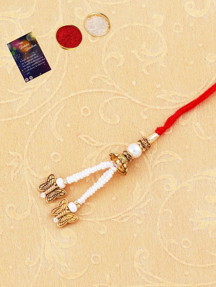set of 2 thread rakhi with roli chawal and greeting card - 17909883 - Zoom Image - 2