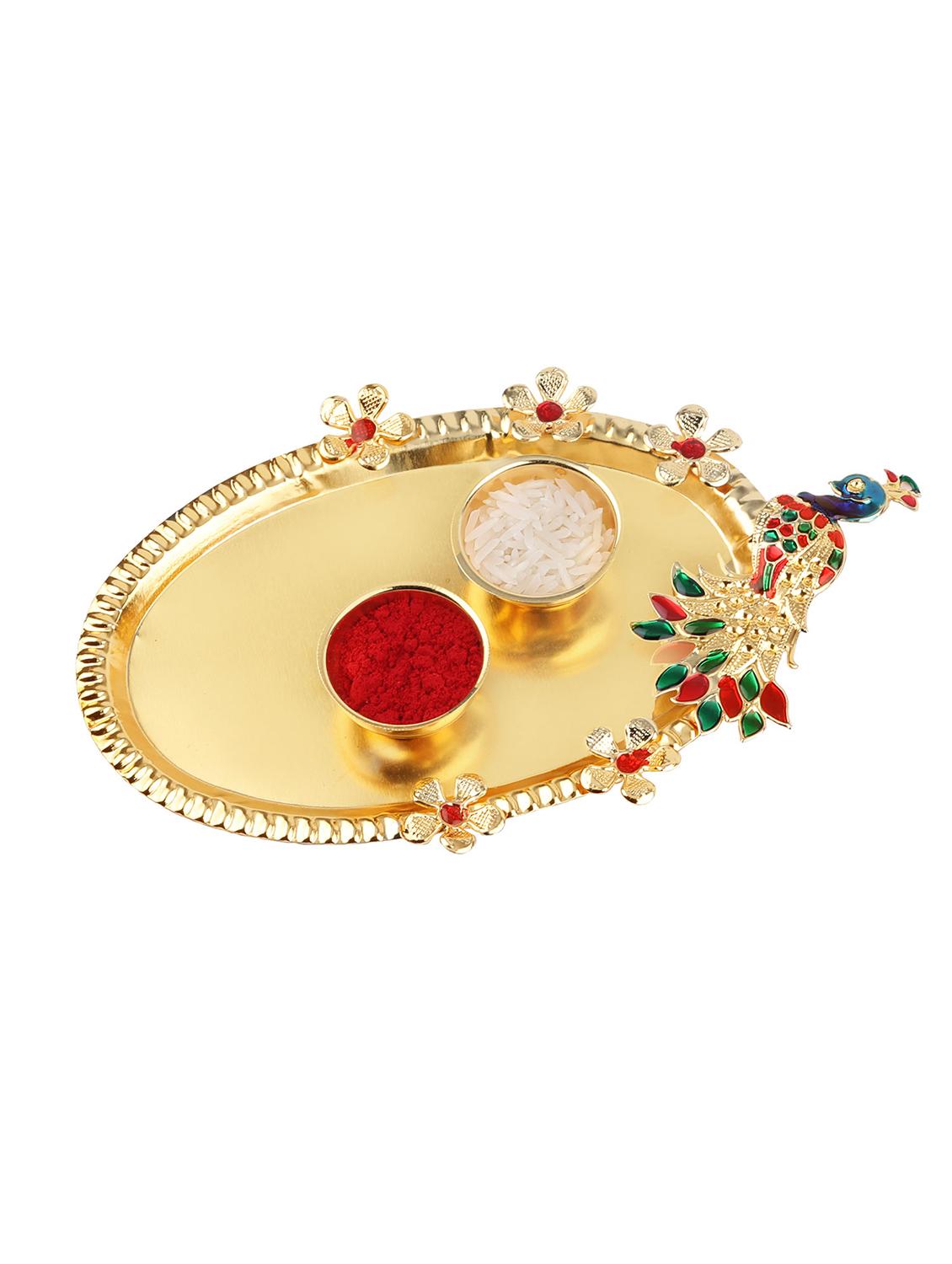pack of 2 rakhi set with roli chawal, greeting card and kankawati pooja thali - 17910165 - Standard Image - 2