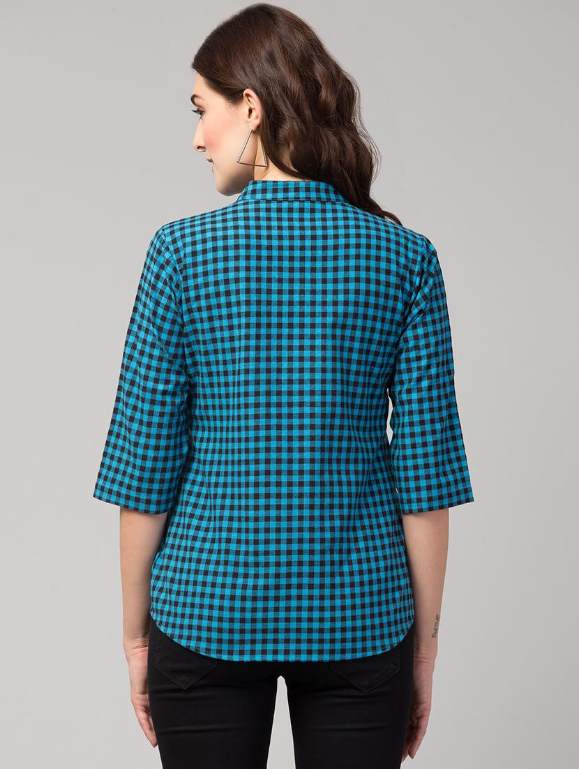 mandarin neck checkered shirt top - 17928805 - Zoom Image - 2