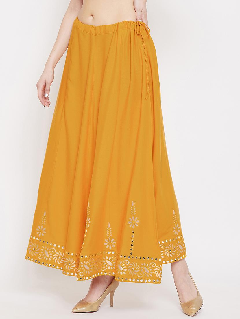 mustard rayon flared skirt - 17969485 - Standard Image - 2