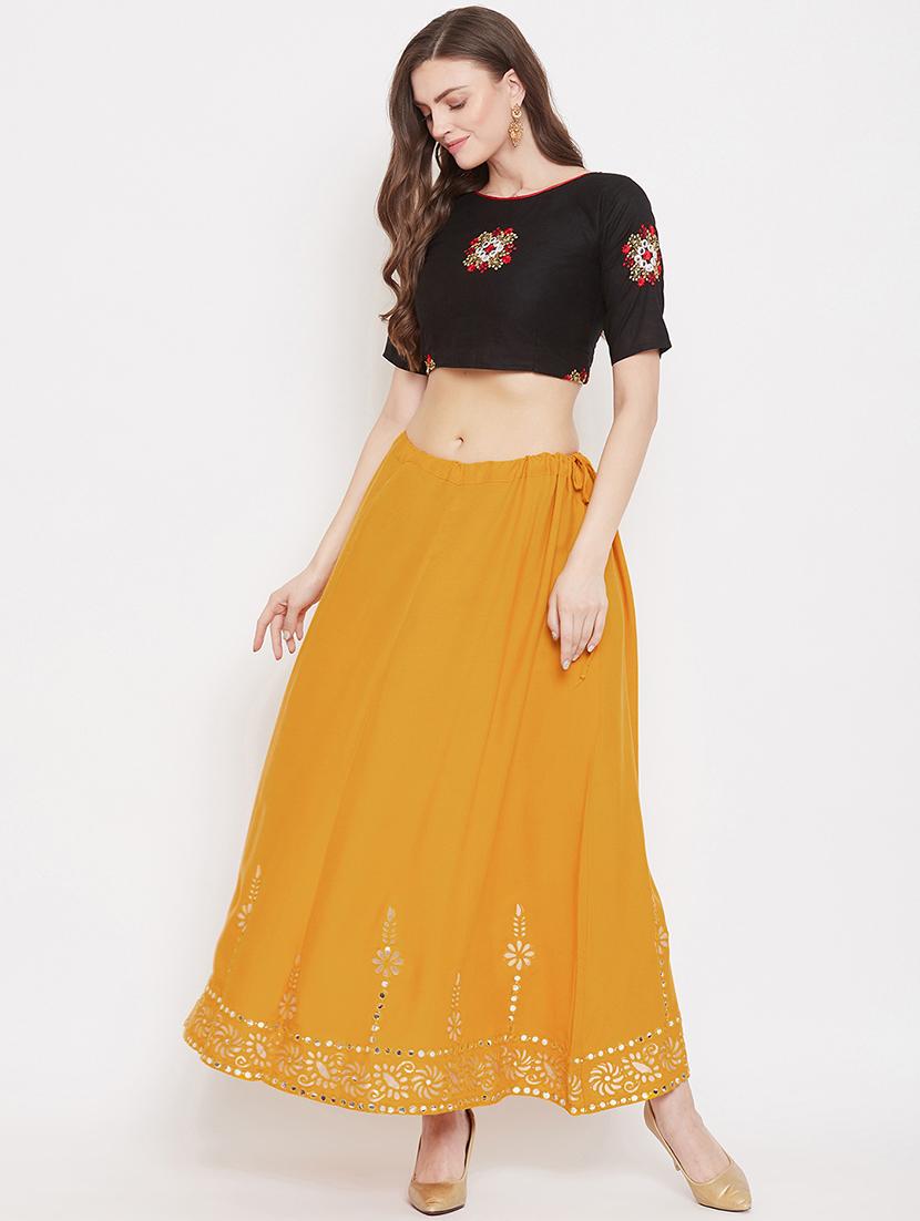 mustard rayon flared skirt - 17969485 - Standard Image - 4