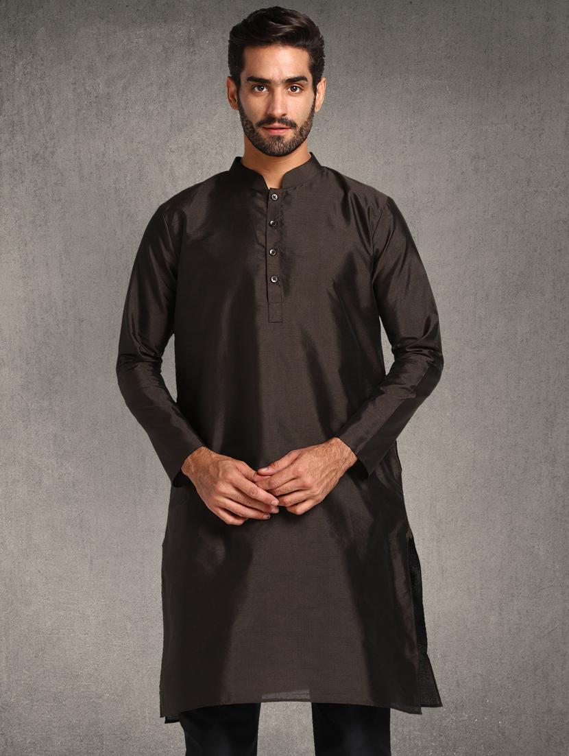 brown solid kurta - 17976496 -  Zoom Image - 0