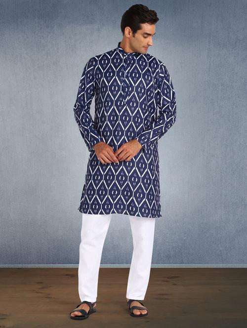 navy blue printed kurta pyjama ethnic wear set - 17976712 - Very Small Image - 1