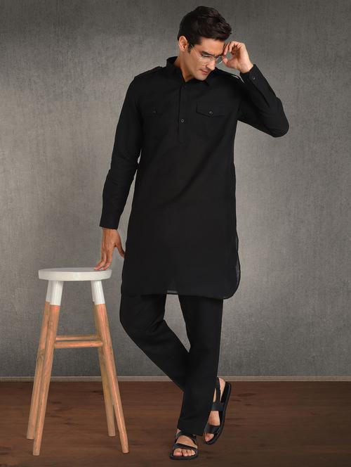 black solid kurta pyjama ethnic wear set - 17976715 - Very Small Image - 1