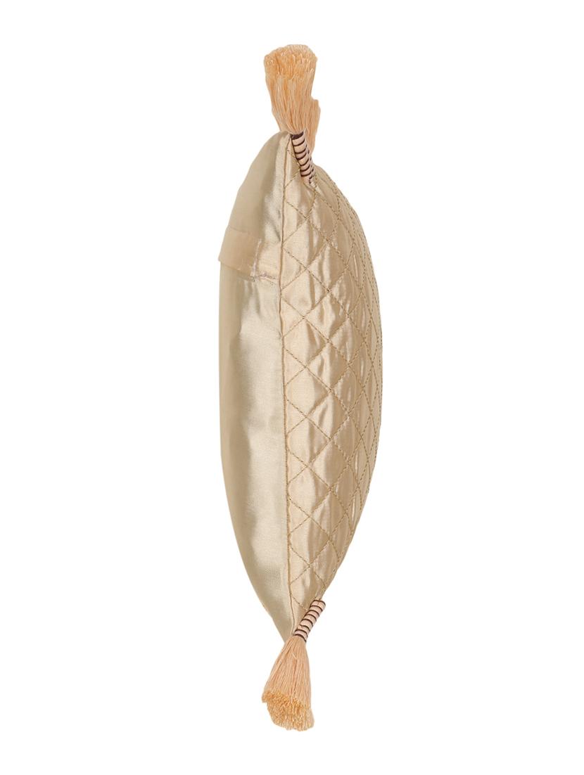 mezposh rasta beige polyester quilted checked tasselled cushion cover (12"x12") - 17977771 - Zoom Image - 3