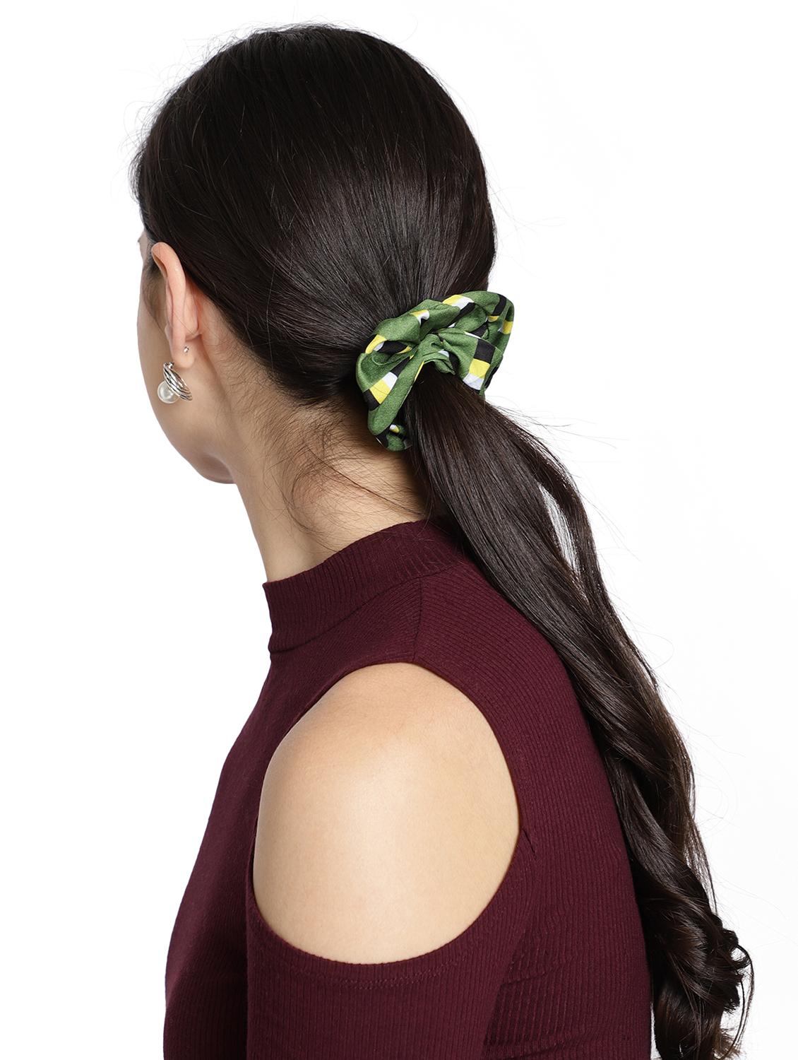 green printed viscose headband and scrunchy combo pack - 17987257 - Zoom Image - 6