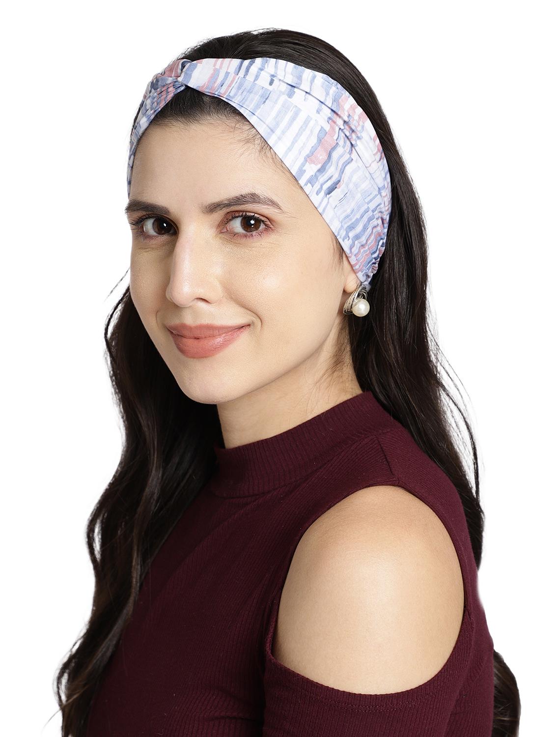 pink color printed viscose headband and scrunchy combo pack - 17987262 - Standard Image - 4