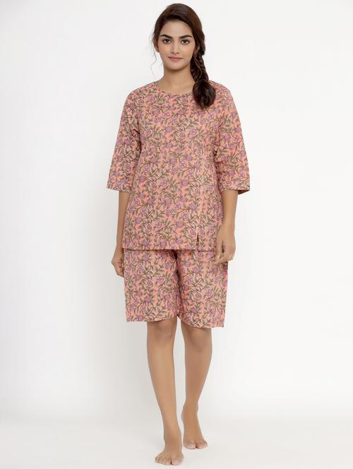 round neck printed nightwear shorts set  - 17988020 - Very Small Image - 1