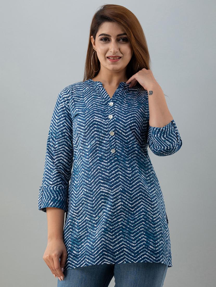 mandarin neck printed tunic - 17996934 - Zoom Image - 0