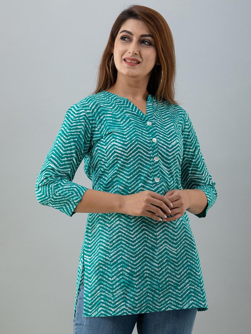 mandarin neck printed tunic - 17996936 - Zoom Image - 0