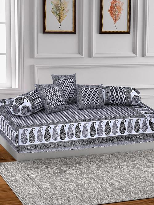 texstylers 200 tc pure cotton jaipuri printed traditional set of 6 pcs's single bed diwan set - 18005396 - Very Small Image - 1