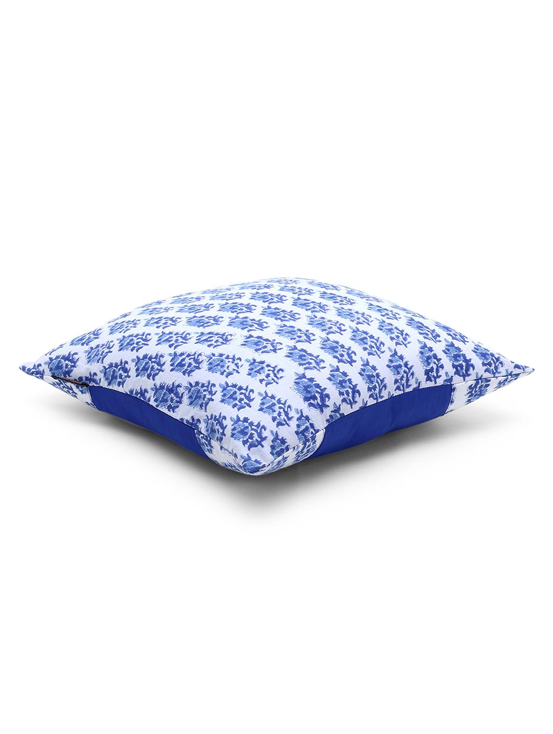 mezposh artsy blue and white cotton block print traditional floral cushion cover (16x16 inch) set of 5 - 18007154 - Zoom Image - 3