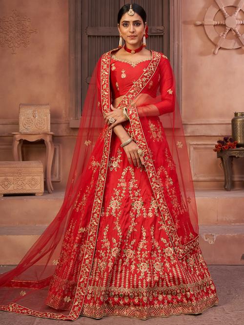 red art silk flared lehenga - 18008502 -  Standard Image - 0