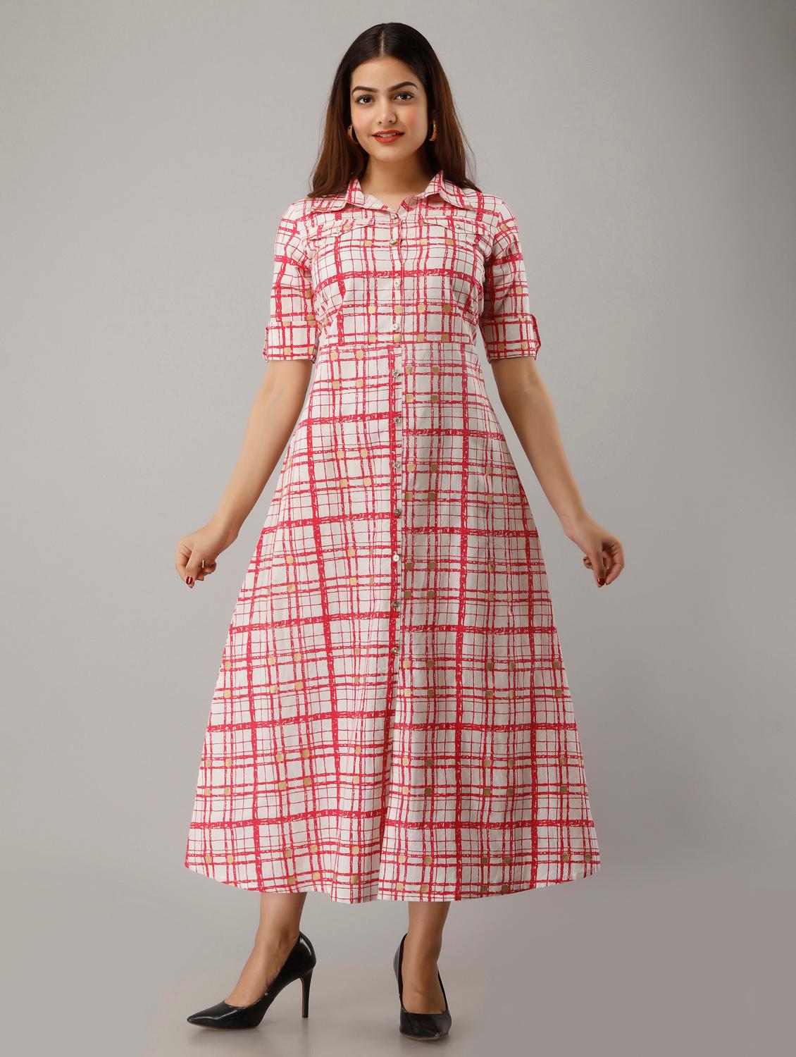 multi colored cotton blend aline ethnic dress - 18011478 - Zoom Image - 0