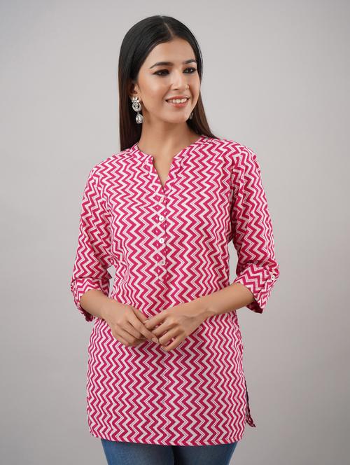 mandarin neck printed regular kurti - 18011506 -  Standard Image - 0