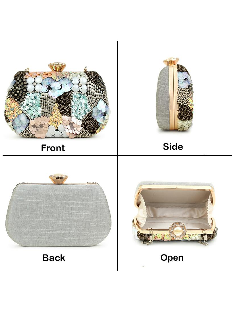 silver silk box clutch - 18012305 - Standard Image - 5