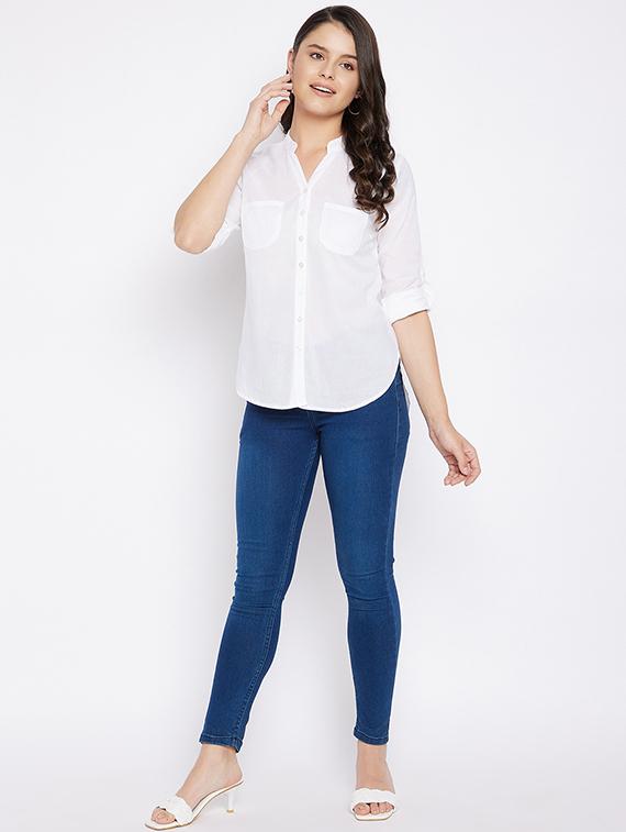 roll up sleeved high low shirt - 18018817 - Standard Image - 3