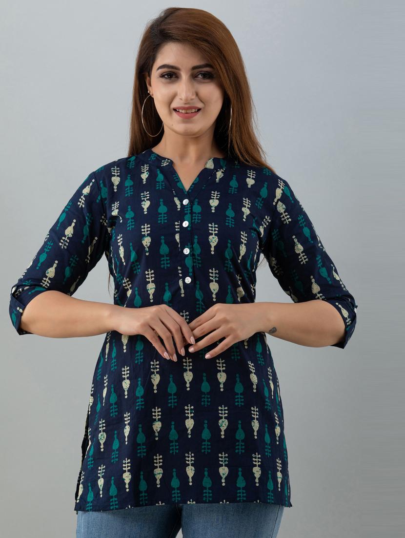 mandarin neck printed tunic - 18031062 -  Standard Image - 0