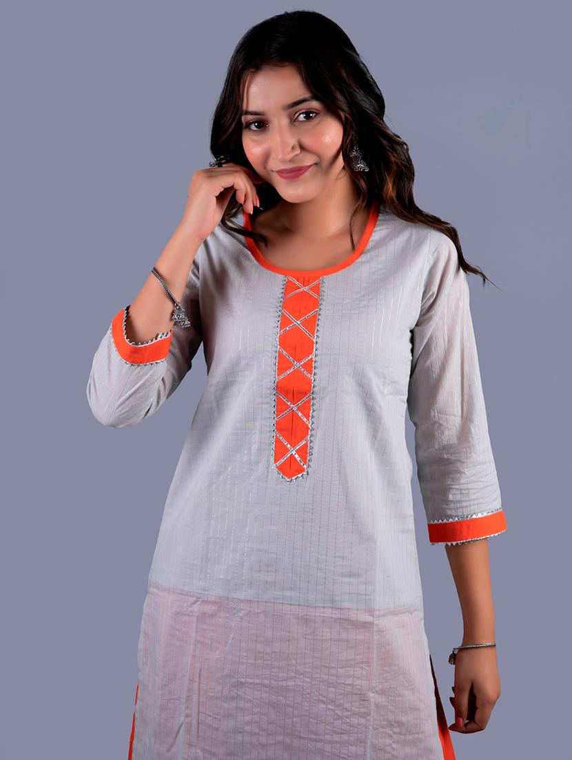 white cotton blend kurta skirt set - 18041143 - Standard Image - 5
