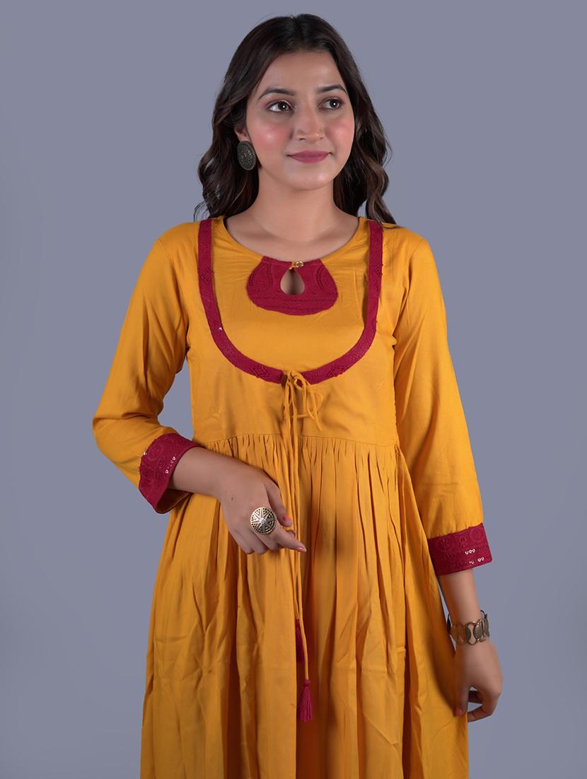 yellow rayon flared ethnic dress - 18041159 - Zoom Image - 4