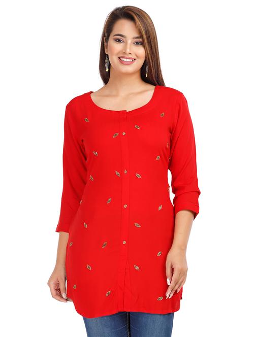 red rayon straight kurti - 18043032 -  Standard Image - 0