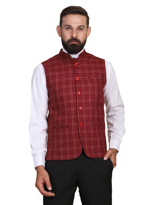 red checkered nehru jacket - 18043073 - Very Small Image - 1