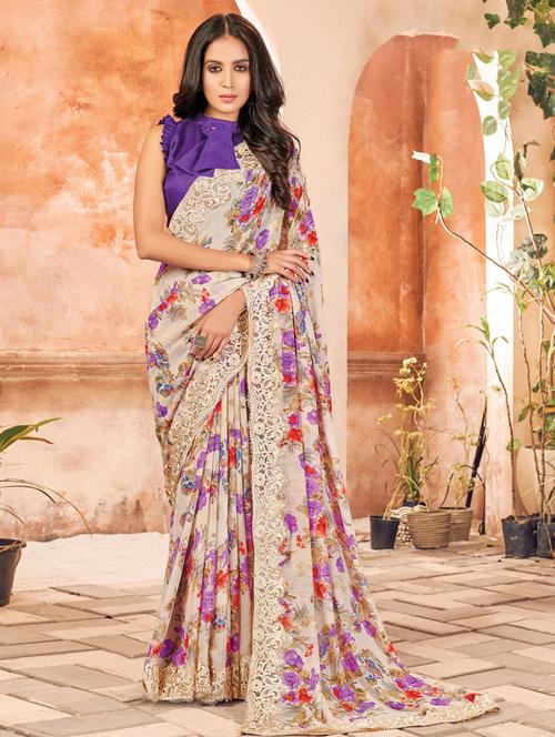 floral printed saree - 18049495 - Very Small Image - 1