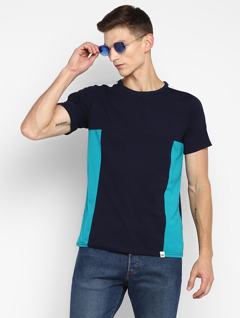 navy blue color block t-shirt - 18049829 -  Zoom Image - 0