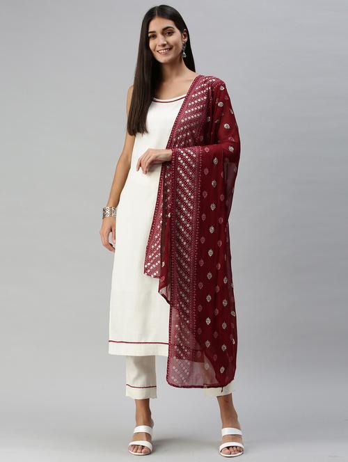 white cotton blend kurta pant  set - 18051532 - Very Small Image - 1