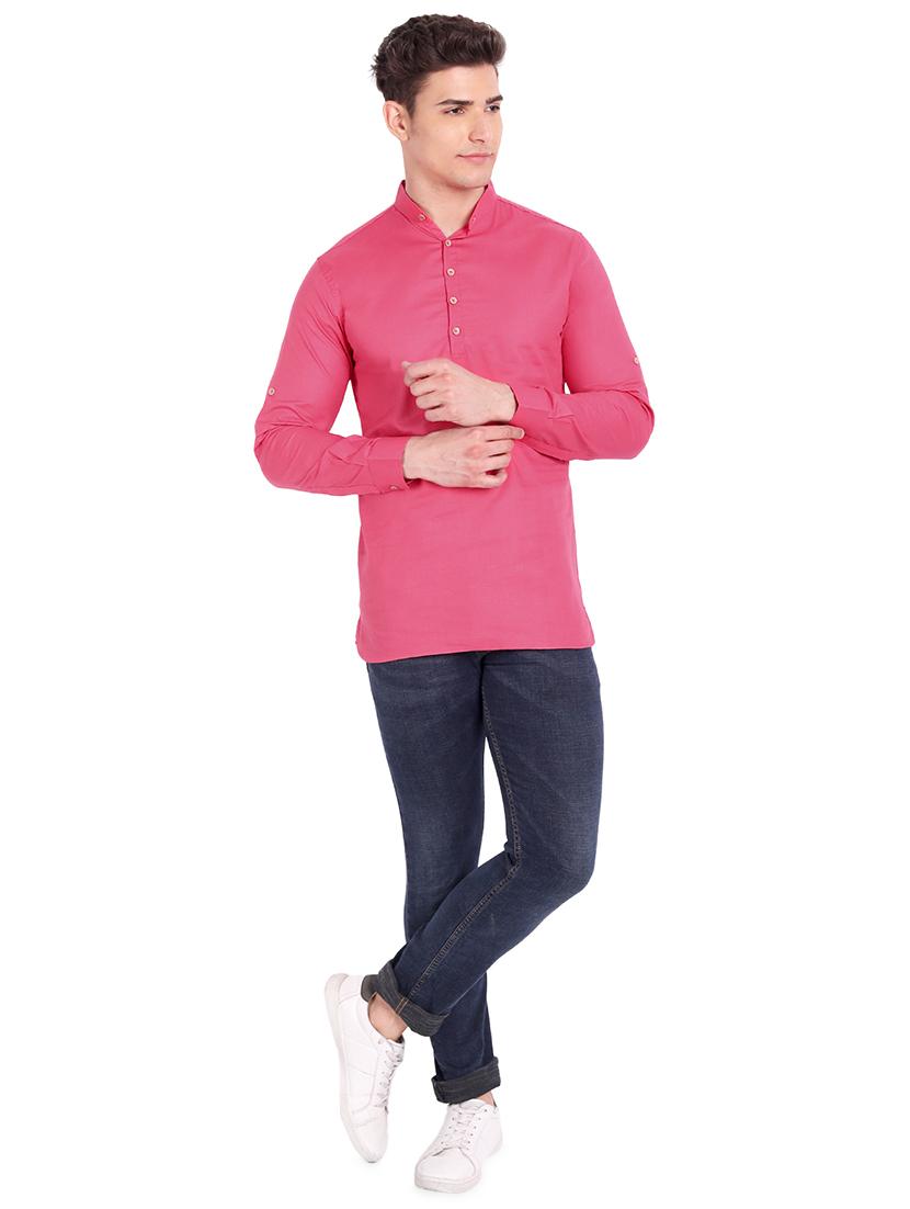 pink solid short kurta - 18079838 - Standard Image - 3
