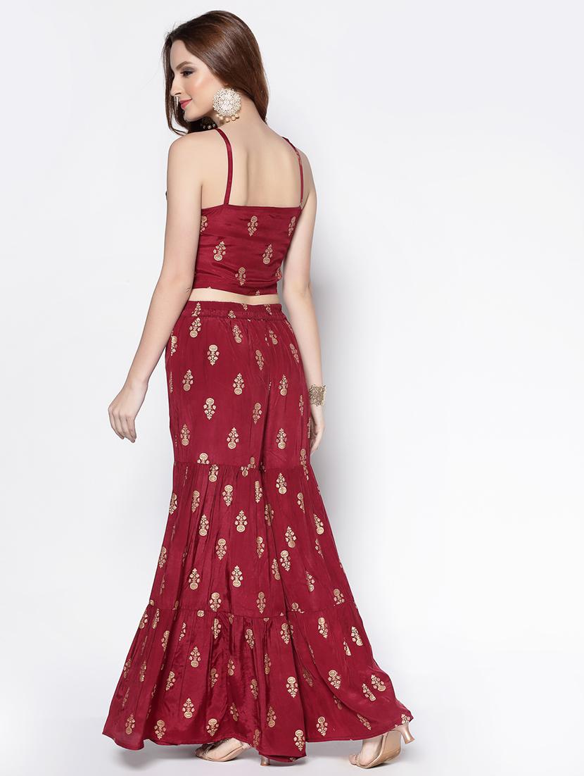 maroon printed fusion set - 18081125 - Standard Image - 2