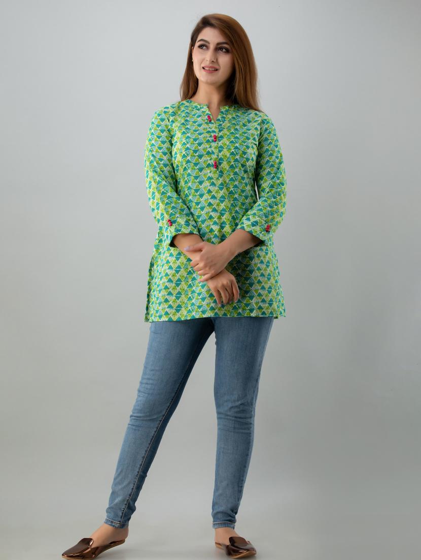 green cotton blend regular tunic - 18082927 - Standard Image - 3