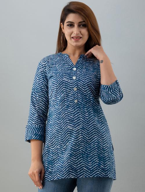 blue cotton blend regular tunic - 18083169 - Standard Image - 0