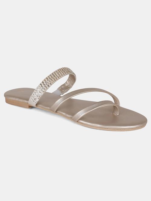 gold pu slip on sandals - 18083714 - Very Small Image - 1
