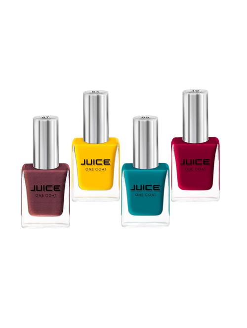 juice one coat nail paint combo of 4 carnation pink-47/red current-49/violet flame-67/shiraz brown-69 long lasting 11ml each - 18105722 - Standard Image - 0
