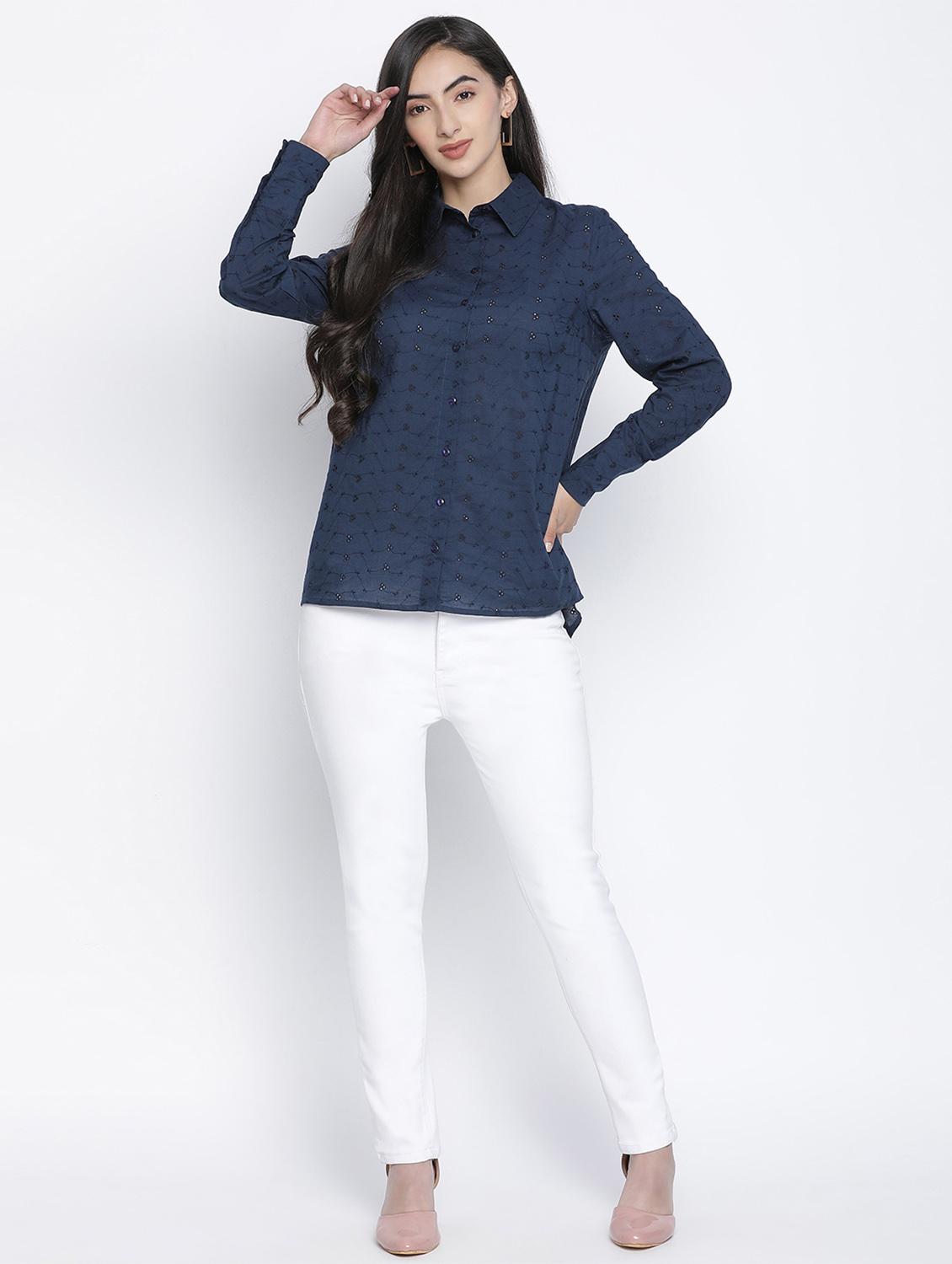 long sleeved embroidered shirt - 18105919 - Standard Image - 3