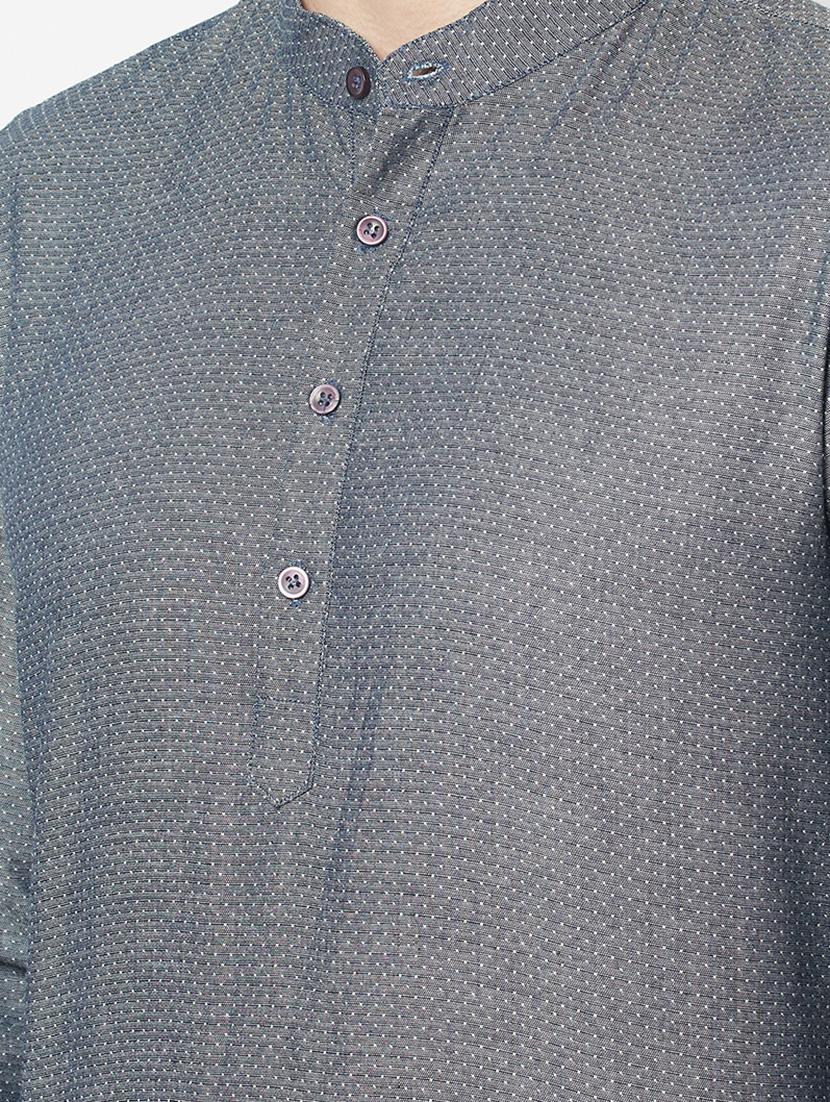 grey self design short kurta - 18107446 - Standard Image - 4